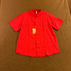 Core365 Mens Large Marina Red Ripstop Short Sleeve Button Up Shirt CE510 NWT